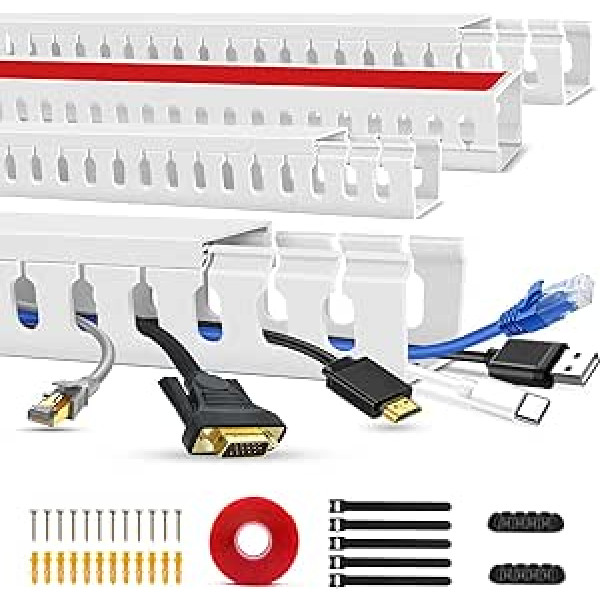 Kabeļu kanāla sacīkšu komplekts, atvērtas slotas kabeļa kanāls TV kabelim, kabeļu korektors Kabeļu paliktnis Kabeļu pārvaldības tunelis zem rakstāmgalda (40 cm x 4)