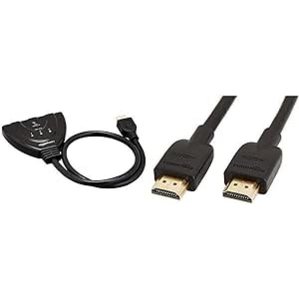 „Amazon Basics“ 3 prievadų HDMI jungiklis ir didelės spartos HDMI kabelis CL3 sertifikuotas HDMI standartas 2.0 3M