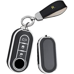 HIBEYO Flip Key Car Key Case Der Fiat Key Case Silikona aizsargmaciņam Fiat 500L Ducato Panda Punto Bravo Ducato Musa Key Box Remote Key Flip Bling atslēgu gredzens melns