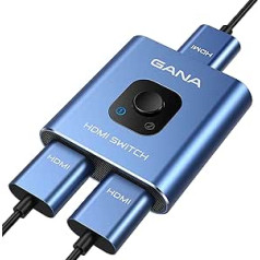HDMI skirstytuvas HDMI jungiklis, GANA 4K HDMI skirstytuvas dvikryptis 2 in 1 išvestis arba 1 in 2 išvestis HDMI skirstytuvas rankinis HDMI jungiklis Palaiko HD 4K 3D, skirtą HD televizoriui/Fire Stick/Xbox/PS3/PS4 (mėlyna)