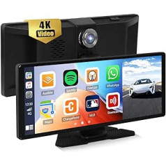 CAMECHO Carplay bezvadu Android automašīna, 11,3 collu DVR pārnēsājams displejs ar 4K priekšējo kameru ADAS Bluetooth FM pārraides AUX Airplay Android Cast Loop video mobilā novērošana