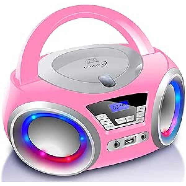 Pārnēsājams CD atskaņotājs Boombox CD/CD-R USB FM radio AUX-In austiņu ligzda CD atskaņotājs LED disko gaismas bērnu radio CD radio CD radio kompakta stereo sistēma