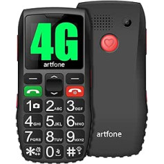 artfone 4G vecākais mobilais tālrunis bez līguma ar divām SIM kartēm Mobilais tālrunis ar avārijas zvana pogu Pensionāra mobilais tālrunis ar lielām pogām Mobilais tālrunis ar lielu pogu Mobilais tālrunis ar lādētāju un kameru