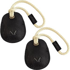 NEYYOS Airtag Pendant Made of Genuine Leather, Air Tag Tracker, Portable Case & Key Fob, Protective Key Finder, Holder, Keychain Holder Case (Pack of 2, Black), B)