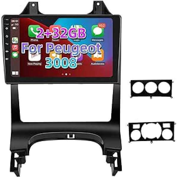 2+32G Hodozzy Car Radio priekš Peugeot 3008 2009-2015 ar Carplay/Android Car, 9 collu Android skārienekrāns ar Mirror Link/WiFi/GPS/RDS/FM/BT/USB/Type-C