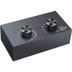 PROZOR RCA jungiklis 6 x 1/1 x 6 dvikryptis garso jungiklis su garsumo valdymu RCA stereo analoginis garso adapteris Plug & Play, skirtas perjungti kelias stereo sistemas / garso šaltinius