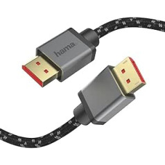 Hama Displayport Cable 2 m Long DP Cable 1.4 (Display Port Cable with Ultra HD 8k @ 60 Hz, Monitor Cable with Robust Sheath, Displayport Cable for Connecting PC/Notebook to Monitor, TV or Projector)