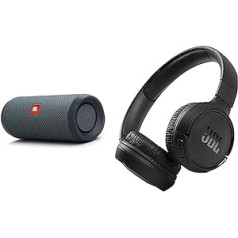 JBL Flip Essential 2 Bluetooth Box melnā krāsā — ūdensizturīgs un Tune 510BT — melnas Bluetooth austiņas uz ausīm — salokāmas austiņas ar brīvroku funkciju — līdz 40 stundām