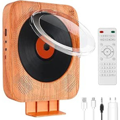 CD Player Wall Mounted, CD Player Portable with Two HiFi Speakers, Bluetooth Home CD Player with Vertical Stand, Audio Cable for 3.55 mm AUX Port, Remote Control (Wood Grain)