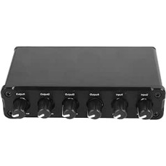 4 Way Stereo Audio Switch, 2-in-4 Out Sound Mixer Splitter with 3.5mm Headphone Jack, Supports Volume Control, Large Dynamic Fidelity Output (EU Plug)