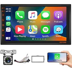 Hodozzy Wireless Carplay Car Radio 2 Din Android ar navigācijas 7 collu Auroradio Bluetooth/WiFi/USB/AUX/Mirror Link/RDS/FM/SWC operētājsistēmai iOS/Android+ ISO adaptera vads + atpakaļskata kamera