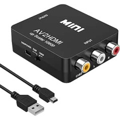 Amtake RCA to HDMI Converter, 1080P RCA Composite CVBS AV to HDMI Video Audio Converter Adapter for PS2 Wii Xbox SNES N64 VHS VCR Camera DVD, Support PAL/NTSC with USB Power Cable