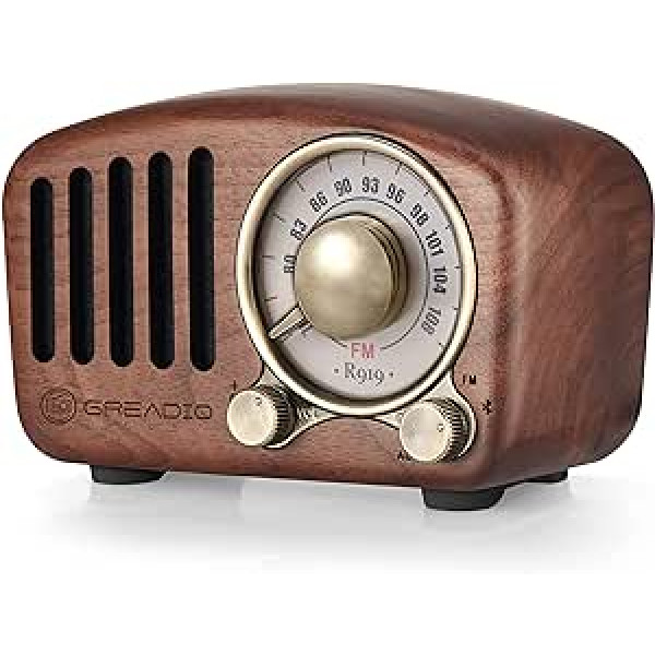 Vintage Radio Retro Bluetooth skaļrunis Greadio Walnut Wood FM radio ar vecmodīgu stilu, spēcīgu basu, skaļu skaļumu, Bluetooth 5.0, TF karti un AUX