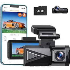 Dash Cam automašīnas priekšējā aizmugurējā 4K + 4K dubultā automašīnas kamera ar 64 GB SD karti, 2160P 5 GHz WiFi Dash Cam ar GPS, 3,16 collu IPS ekrāns, APP, nakts redzamība, WDR, platleņķis, stāvvietas uzraudzība, G-sensors, cilpa