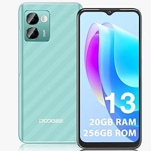 DOOGEE N50 Pro mobilais tālrunis, 20 GB RAM + 256 GB ROM/TF 1 TB, AI 50 MP kamera, Android 13, 6,52 collu HD+, akumulators 4200 mAh 18 W, Widevine L1 viedtālrunis, 4G OTG/GPS/Face ID