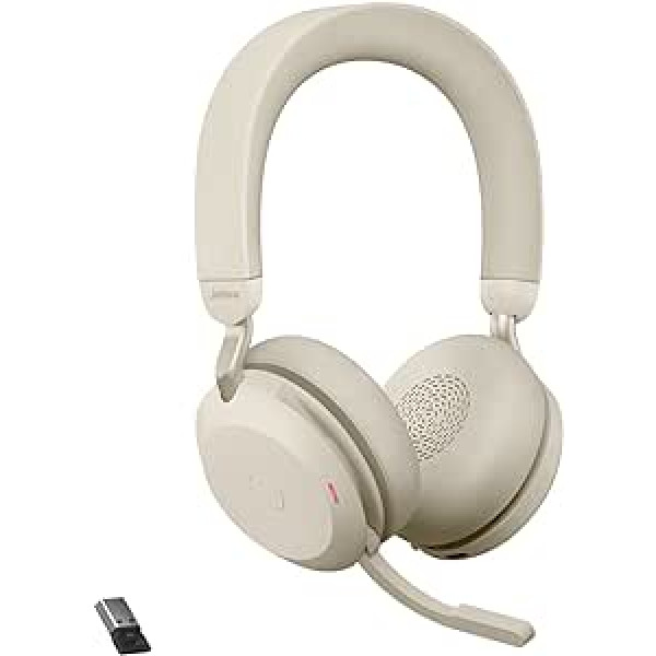 Jabra Evolve2 75 bezvadu datora austiņas ar 8 mikrofonu tehnoloģiju — dubultas putu stereoaustiņas ar uzlabotu aktīvo trokšņu slāpēšanu, USB A Bluetooth adapteri un MS Teams saderību — bēšs