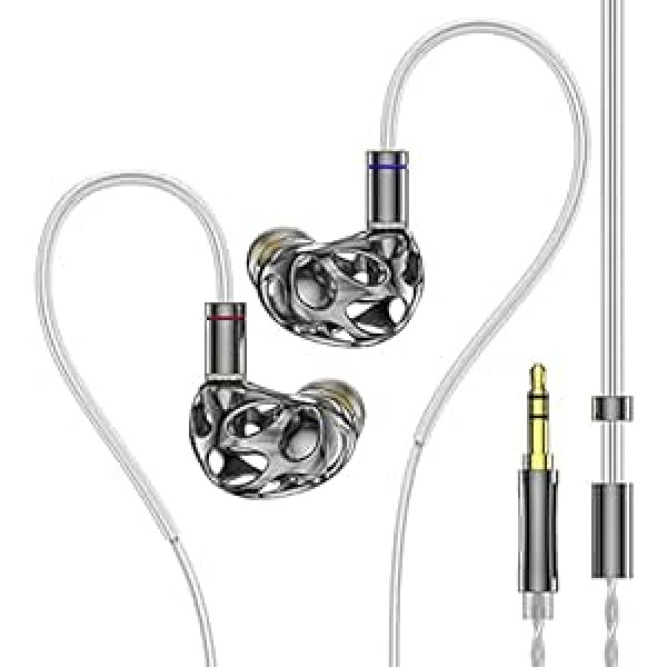 Yinyoo BLON BL-A8 ieliekamās austiņas, Metāla dobas HiFi austiņas ar 10 mm gaismas membrānu, dinamisku Drive Bass in-ear austiņas, 3D liešana, 2 kontaktu noņemamas vadu austiņas (mikrofons, pistole