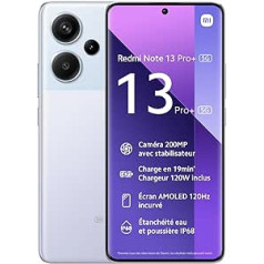 Xiaomi Redmi Note 13 Pro+ 5G viedtālrunis, 12 + 512 GB, 6,67 collu OLED displejs, astoņkodolu dimensijas 7200 Ultra, kamera ar 200 MP ar OIS, 5000 mAh, 120 W uzlāde, violeta [globālā versija]