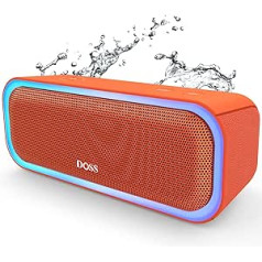 DOSS Bluetooth skaļrunis, SoundBox Pro mūzikas kaste, 20 W, daudzkrāsainas gaismas, IPX6 ūdensizturīgs, 20 H akumulators, bezvadu stereo savienošana pārī, mobilā tālruņa kaste