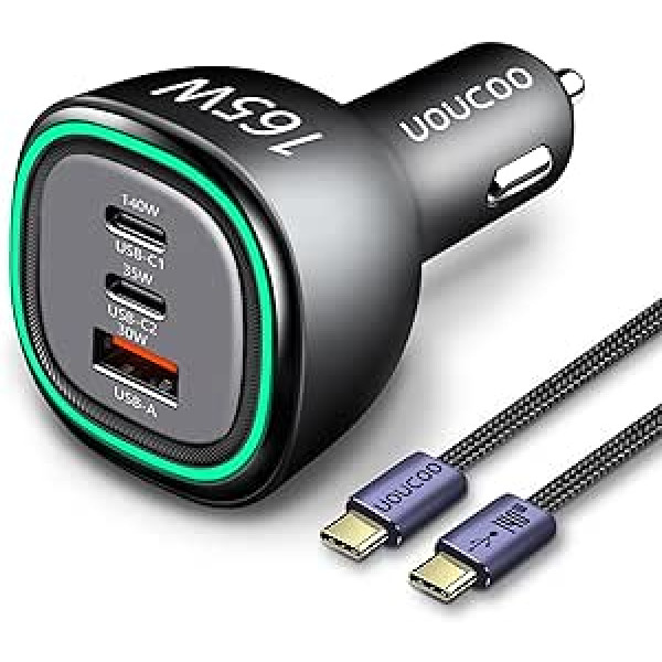 UOUCOO 165 W cigarečių žiebtuvėlis USB C automobilinis įkroviklis, PD3.1 140 W/PD3.0 100 W PPS45W automobilinis įkroviklis USB C automobilinio įkroviklio adapteris greitas įkroviklis, skirtas MacBook Pro/Air, Samsung, iPhone15, C tipo planšetinia