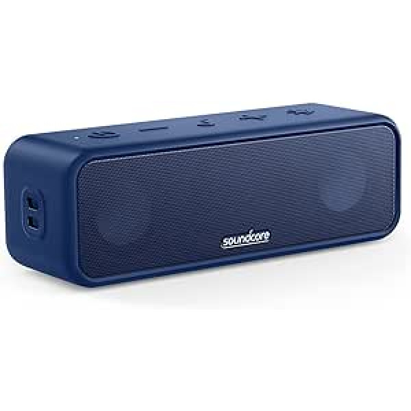 Soundcore 3 Bluetooth skaļrunis, stereo skaņa, titāna membrānas audio draiveris, PartyCast, BassUp, 24 stundu akumulators, IPX7 ūdens aizsardzība, pielāgots EQ, lietošanai mājās, ārā, dārzā (zilā krāsā)