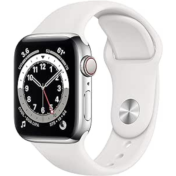 Apple Watch Series 6 (GPS + Cellular, 40 MM) — Edelstahlgehäuse Silber mit Sportarmband Weiß (Generalüberholt)