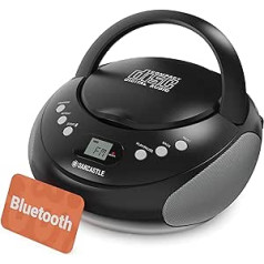 Pārnēsājams Bluetooth CD Boombox ar FM radio | CD, CD-R, CD-RW atskaņošana ar programmējamu 20 ierakstu atmiņu | Vienkārša darbība, LED displejs, austiņu ligzda | Oakcastle CD250 (melns)