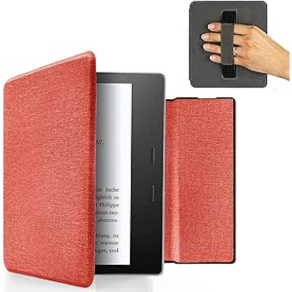 MyGadget futrālis Amazon Kindle Oasis 10. paaudzei no 2019. gada un 9. paaudzes (2017. g.) ar rokas siksniņu un automātiskās miega/pamošanās funkciju — rozā apvelkams futrālis