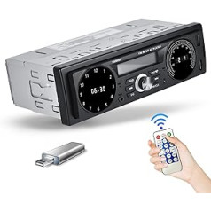 AM FM radio 1 DIN automašīnas radio ar temperatūras displeju, Hikity Dual Bluetooth 5.1 automašīnas radio ar brīvroku komplektu 1 DIN MP3 automašīnas atskaņotājs ar laika displeju/2USB/SD/AUX/ātro uzlādi/EQ/tālvadības pulti