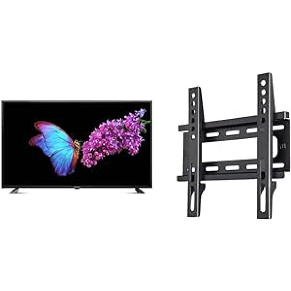 DYON Live 43 Pro-X 108 cm (43 collu) televizors (Full HD, trīskāršs uztvērējs (DVB-C/-S2/-T2)) un Hama televizora sienas stiprinājums (19–46 collu televizora stiprinājums televizoriem līdz 25 kg), Maks. VESA 200 x 200) Melns