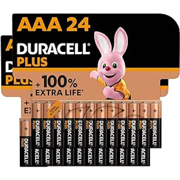 Duracell Plus AAA mikrosārma baterijas, 1,5 V LR03 MN2400, iepakojumā 24 (tikai Amazon)