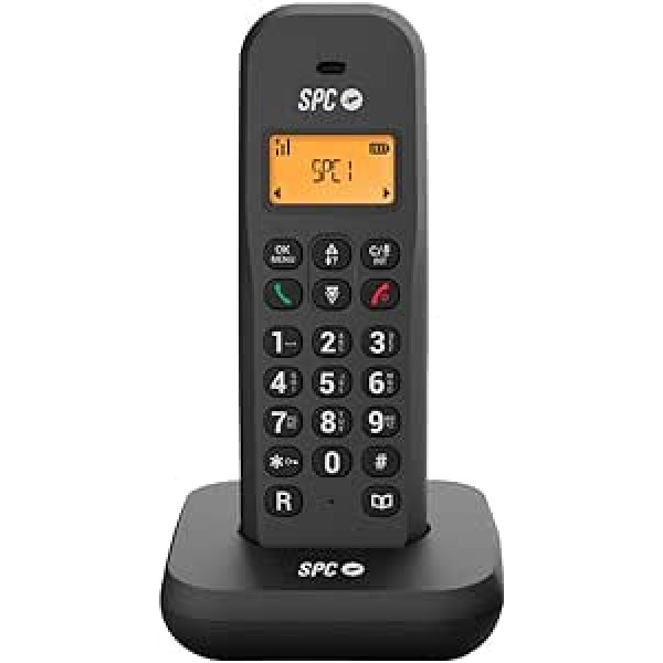 SPC Keops Cordless Landline Phone with Illuminated Display, Caller ID, 50 Contacts Phonebook, ECO Mode, Gap Compatibility, Date and Time Display - Black