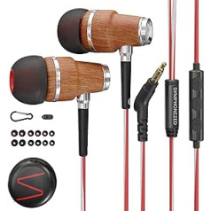 Symphonized® In Ear Kopfhörer ar Kabel und Mikrofon HD, Premium Noise Canceler kopfhoerer In Ear, 8 mm-Bass, 3D-Sound aus Bubinga-Holz, Lautstärkeregler für Mobilgeräte, PCs und tablets. NRG