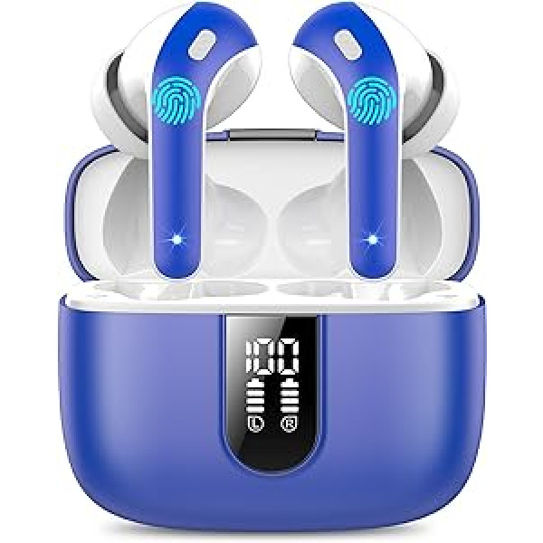 Bluetooth austiņas, ausīs ievietojamas austiņas, bezvadu Bluetooth 5.3 ar 50 H dziļu basu, 2024. gada bezvadu austiņas, trokšņus slāpējošas austiņas ar 4 ENC mikrofoniem, IPX7 ūdensizturīgas austiņas, tumši zilas