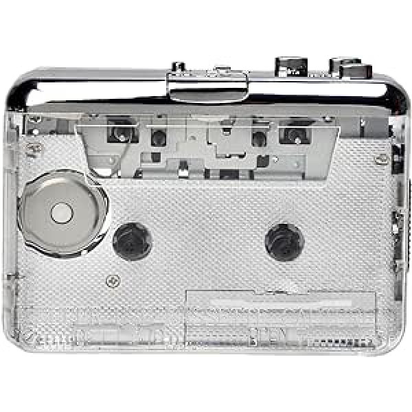 Portable Cassette Player, Clear Stereo Sound, DIR Button for Automatic Return, with FM Function and 3.5 mm Headphone Jack, Transparent Cassette Recorder for Listening to Texts and Songs