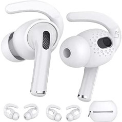 AhaStyle AirPods 3 mīksta silikona ausu āķi 【Pievienots uzglabāšanas maisiņš】 2 pāri neslīdošu ausu vāciņu aksesuāri, kas saderīgi ar Apple AirPods 3 (lieli un lieli, balti)