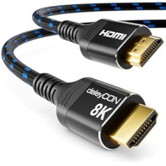 deleyCON 10 m 8K HDMI 2.1 Cable UHD 2160p 8K @ 60Hz 4K @ 120Hz 2K @ 240Hz HDR+ ARC CEC Dolby DTS Aluminium Connector Black Blue