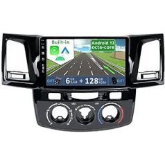 YUNTX [6 GB + 128 GB] Android 12 automašīnas radio, kas paredzēts Toyota Fortuner Hilux Revo Vigo 2004-2014 [Integrēta CarPlay/Android Car/DSP/GPS] -9 collu IPS 2.5D kamera + MIC-DAB/Mirror Link/Bluetooth 5.0/360 kamera