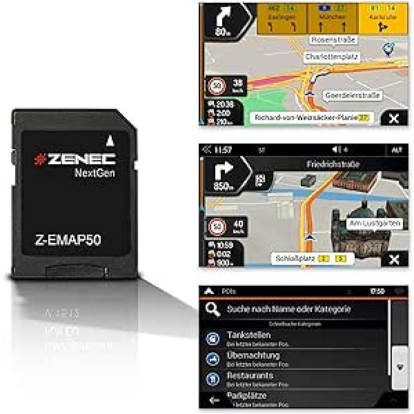 ZENEC Z-EMAP50: Micro SD karte ar navigācijas ierīci ZENEC Infotainer Z-E2050, Z-E2060, Z-E3150, Z-E6150, europaweite 3-D Karten, TMC