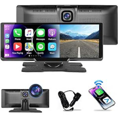 Podofo Wireless Carplay Android automašīnu portatīvais auto radio ar 9,3 collu ekrānu Bluetooth 2 dalīta attēla DVR FM raidītājs Aux-in vienkārša uzstādīšana Plaša lietojumprogramma kravas automašīnu kemperiem