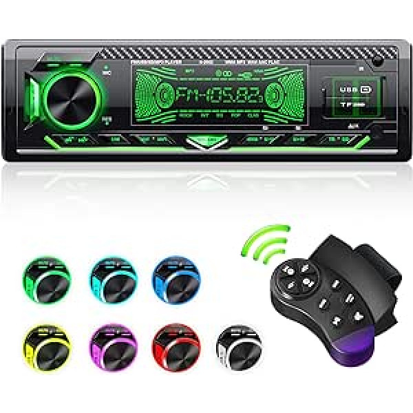 CENXINY automašīnas radio ar Bluetooth brīvroku komplektu, 7 krāsas, regulējams apgaismojums, 1 DIN automašīnas radio Bluetooth ar USB x 2/AUX/TF, MP3 atskaņotājs/FM automašīnas radio, radio ar basu