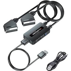 PARUIEN 2x Scart uz HDMI pārveidotājs ar 720P/1080P izejas slēdzi, divi Scart vienā HDMI izvades pārveidotājs, divi porti Scart uz HDMI saderīgi ar VHS/DVD/STB/N64/PS2/Wii