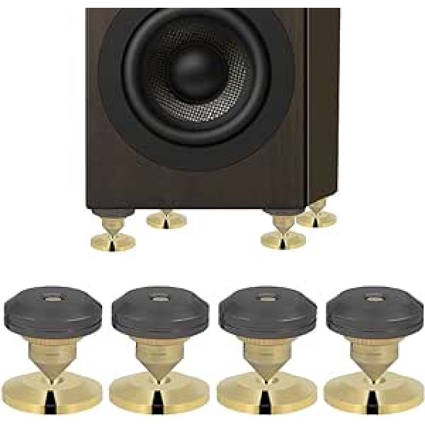 ASHATA 4pcs Spikes Set for Speakers, Copper Speaker Spike Absorber 28 x 25 mm, Speaker Insulation Stand Speaker Spikes + Base Pad Set for Speakers/CD/DVD Player/Turntable etc.