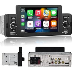 1 DIN Car Radio Apple CarPlay Android Car Radio 1 DIN Bluetooth Hands-Free Kit 5 Inch Touch Display Car Radio with Reversing Camera FM Radio