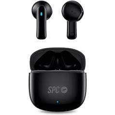 SPC Zion 2 Play Bluetooth austiņas ausīs ar 28 stundu akumulatora darbības laiku ar vairākkārtēju uzlādi, īpaši kompakts, brīvroku zvani, balss palīgs un ļoti mazs USB-C uzlādes korpuss — melns