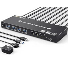 USB 3.0 KVM slēdzis HDMI 4 ports 4K @ 60 Hz 2K @ 120 Hz simulācijas EDID, MLEEDA HDMI USB slēdzis 4 datora koplietošanai, 1 monitors un 4 USB 3.0 porti, ar darbvirsmas kontrolieri un KVM kabeļiem