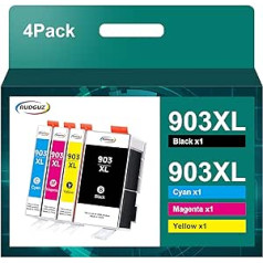 RUDGUZ 903XL Multipack, kas saderīgs ar HP 903 printeru kasetnēm 903 XL 903XL, kas paredzētas HP Officejet 6950 printeru kasetnēm 6951 6960 6970 6974 (melns, ciāna fuksīns, dzeltens, iepakojumā 4)