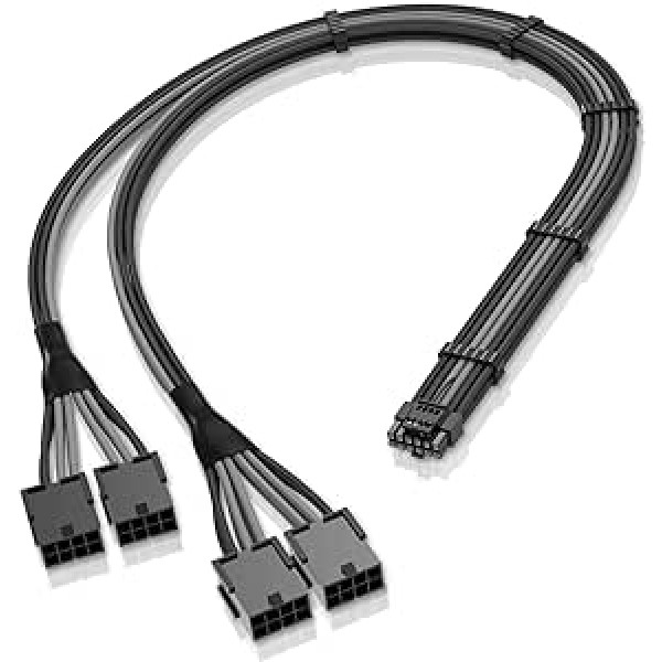 EZDIY-FAB GPU Power Sleeved Cable Extension, 16-Pin (12+4) 12VHPWR PCIe 5.0 Connector Plug to 4X PCIE 8 Pin for RTX 3090Ti/RTX4090/RTX4080, with Pre-Installed Cable Combs 16AWG/Black Grey