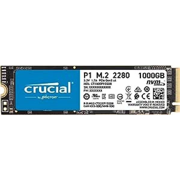 Crucial P1 CT1000P1SSD8 1 TB iekšējais SSD (3D NAND, NVMe, PCIe, M.2)