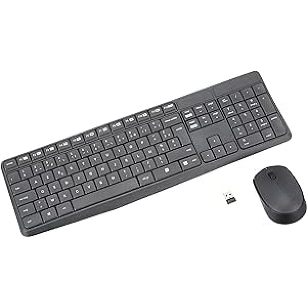 Logitech MK235 bezvadu tastatūras un peles komplekts, 2,4 GHz savienojums, izmantojot Unifying Nano USB uztvērēju, 10 m diapazons, 15 FN taustiņš, 3 gadu akumulatora darbības laiks, dators/klēpjdators, franču AZERTY izkārtojums